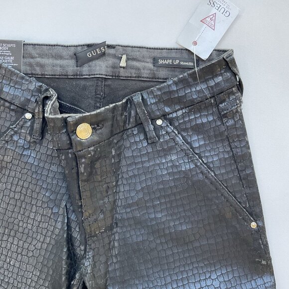 Guess Women’s Shape Up Seamless Skinny Jeans Reptile Black Waxed Finish Size 25 - Picture 8 of 14
